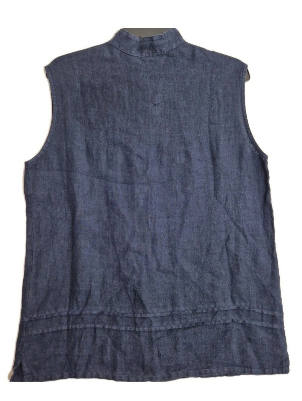 Bryn Walker Women Top Size S Sleeveless Mandarin Collar Linen Button Up Blue 68 - Picture 2 of 11